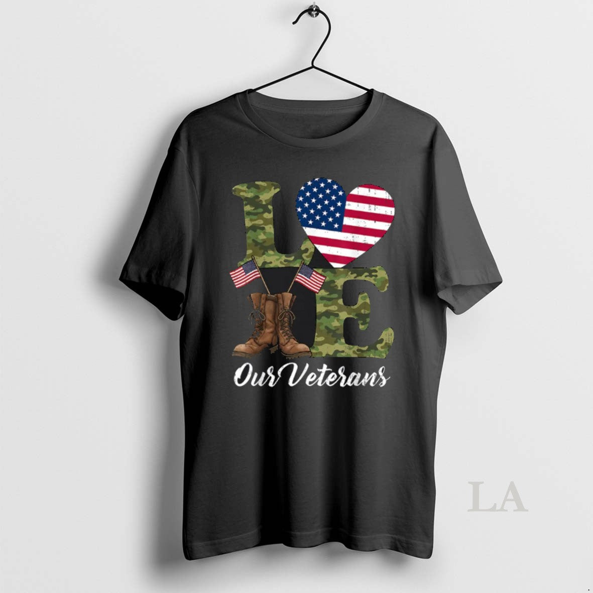 Original Love Our Veterans Usa Flag Heart Patriotic Army Military