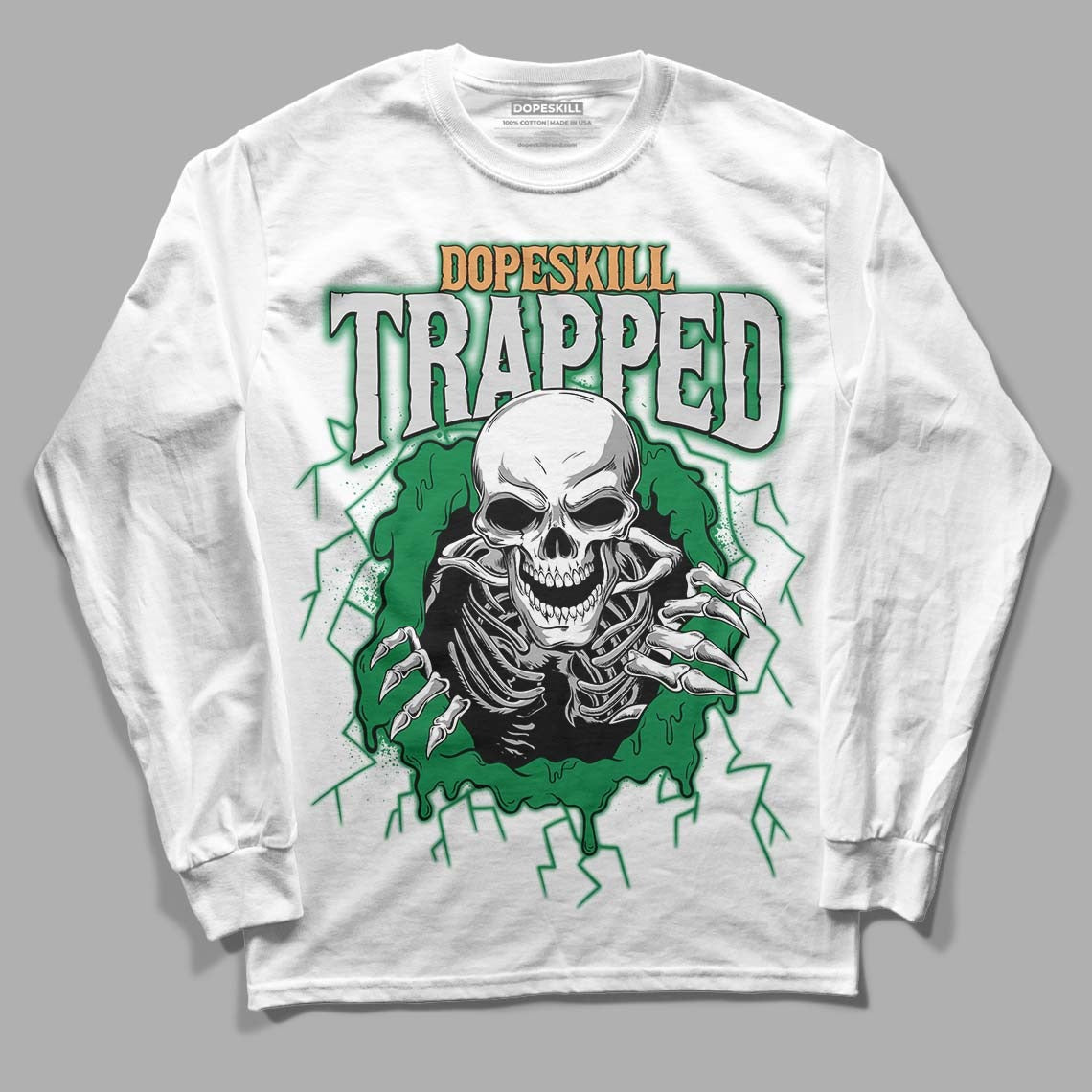 Pine Green 4s DopeSkill Long Sleeve T-Shirt Trapped Halloween Graphic