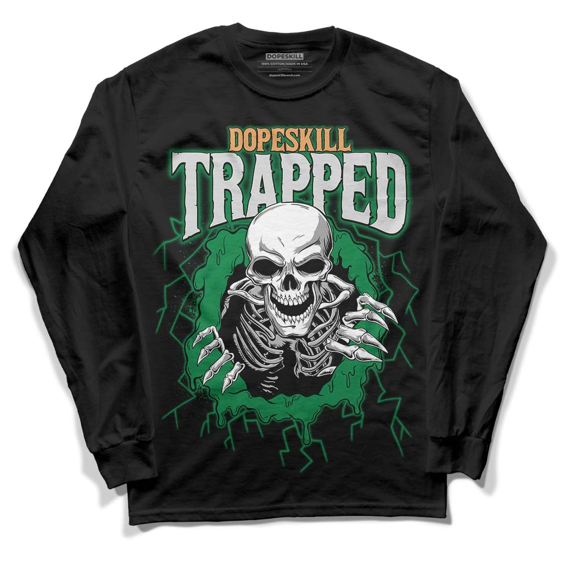 Pine Green 4s DopeSkill Long Sleeve T-Shirt Trapped Halloween Graphic