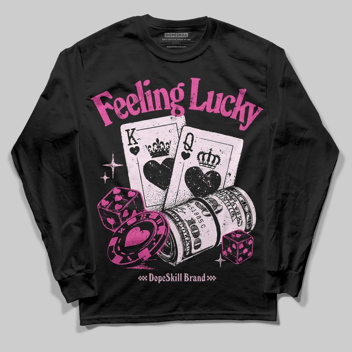 Pink Collection DopeSkill Long Sleeve T-Shirt Feeling Lucky Graphic