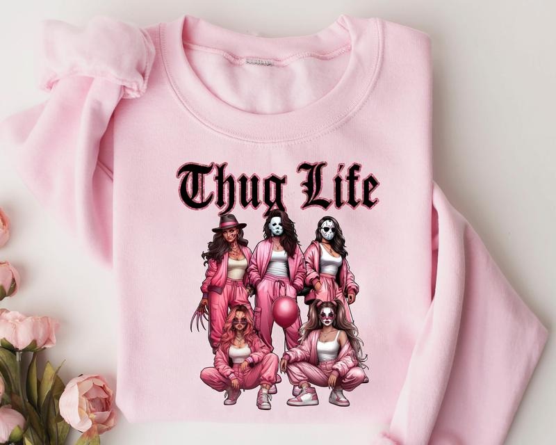 Pink Lady Thug L1fe V5 Horror Characters Halloween Shirt, Sweatshirt, Hoodie