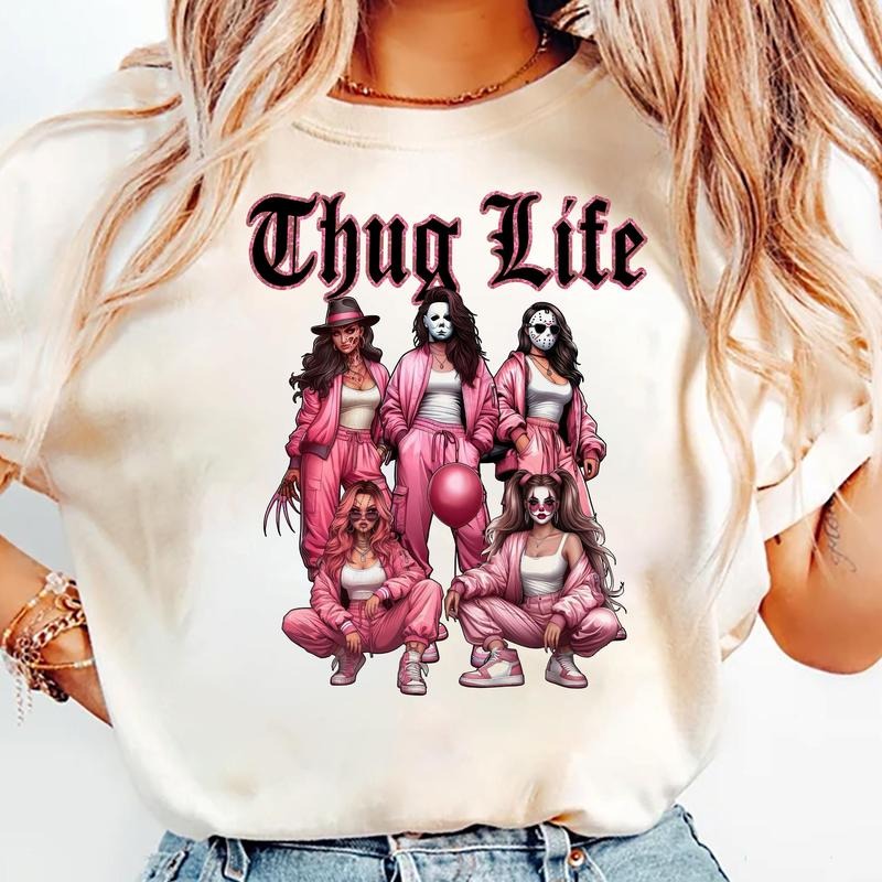 Pink Lady Thug L1fe V5 Horror Characters Halloween Shirt, Sweatshirt, Hoodie