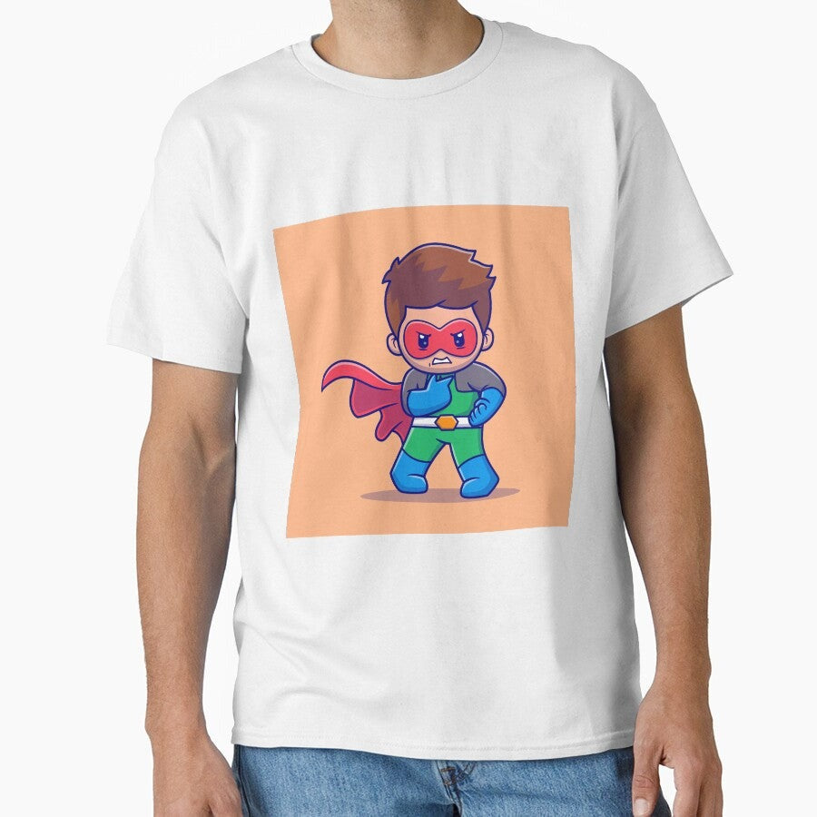 "Playful Superhero with Pistol Gun Cartoon Vector Icon Classic T-Shirt