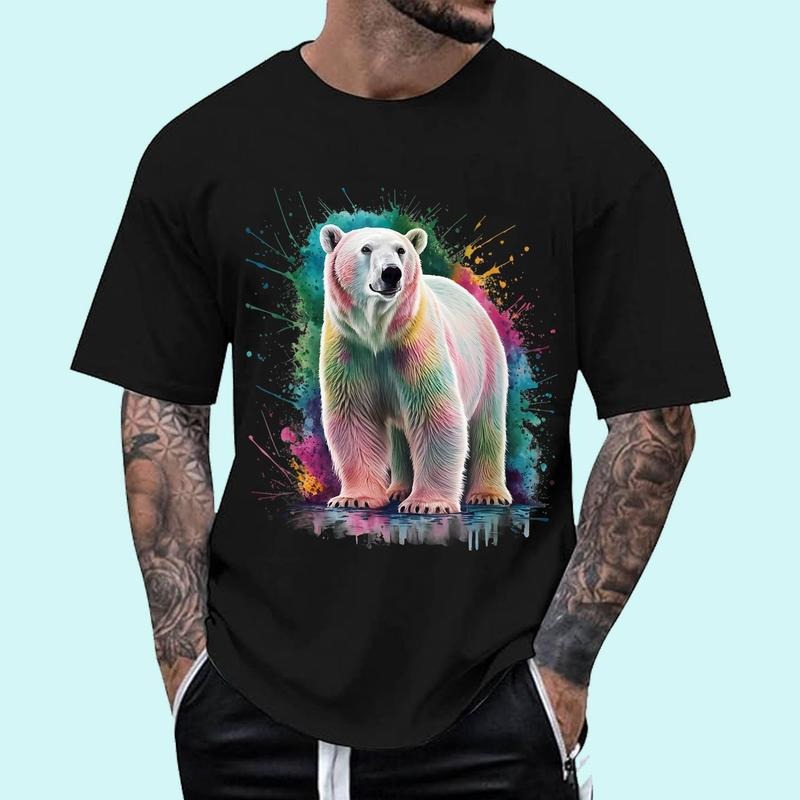 Polar Bear Men Woman Colorful Watercolor Polar Bear Unisex T-Shirt, Cotton 100%, Top Trending Fashion