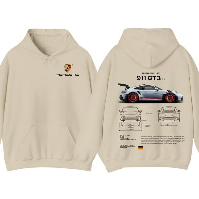 Porsche 911 GT3 RS Aesthetic Hoodie T-Shirt, Porsche 911 GT3 RS 2-Sided Graphic Hoodie for Car Lovers, Perfect Gift for Porsche Enthusiasts, Menswear