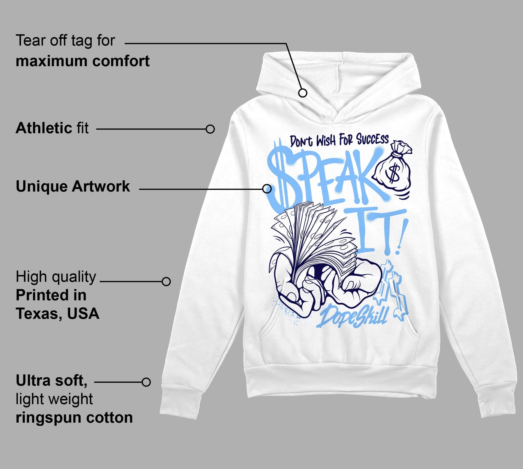 Powder Blue 9s DopeSkill Hoodie Sweatshirt Speak It Graphic