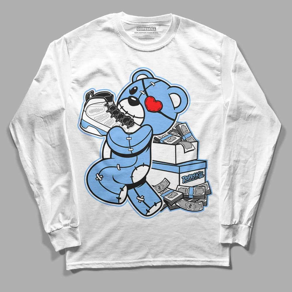 Powder Blue 9s DopeSkill Long Sleeve T-Shirt Bear Steals Sneaker Graphic