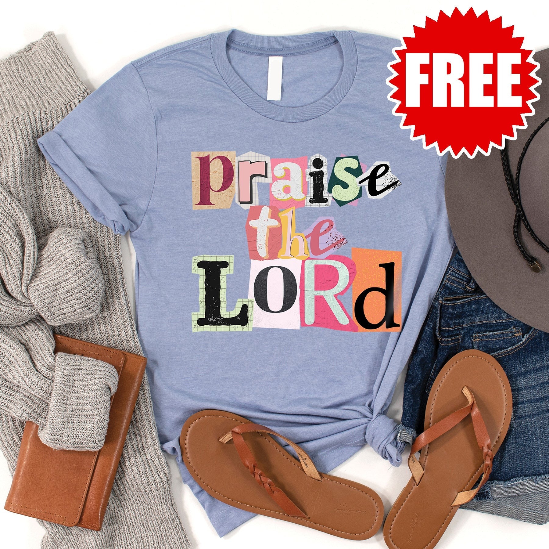 Praise the Lord Tee - Heather Blue - 0
