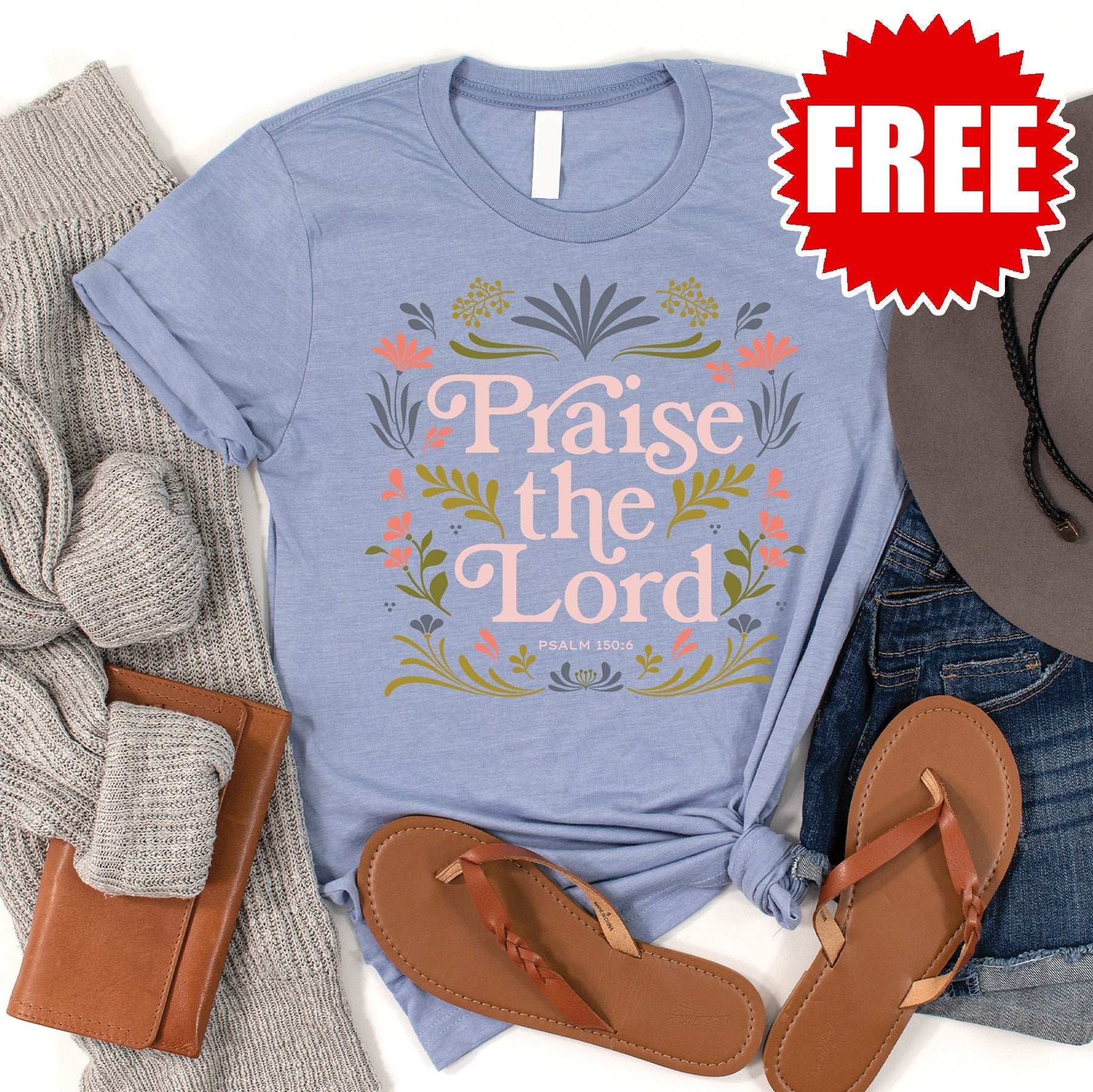 Praise the Lord Tee - Heather Blue - 0 Style001