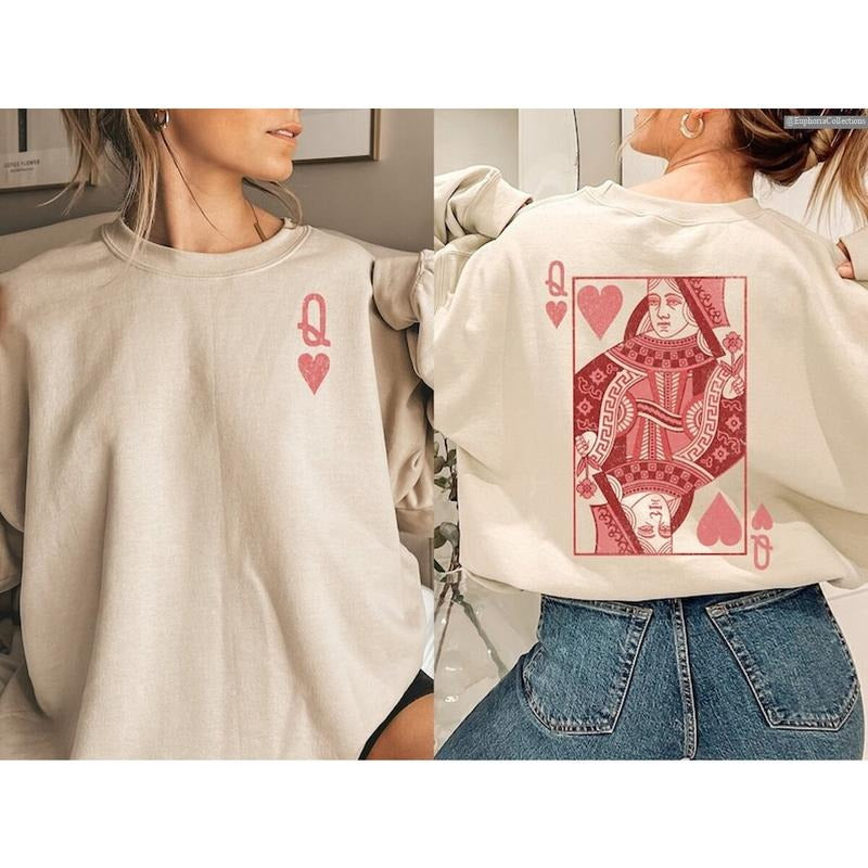 Queen of Hearts Valentine Sweatshirt Hoodie T-Shirt, Funny Teacher Nurse Valentine Day Sweatshirt Gift, Alice in Wonderland Tee , Global Trending Outfits
