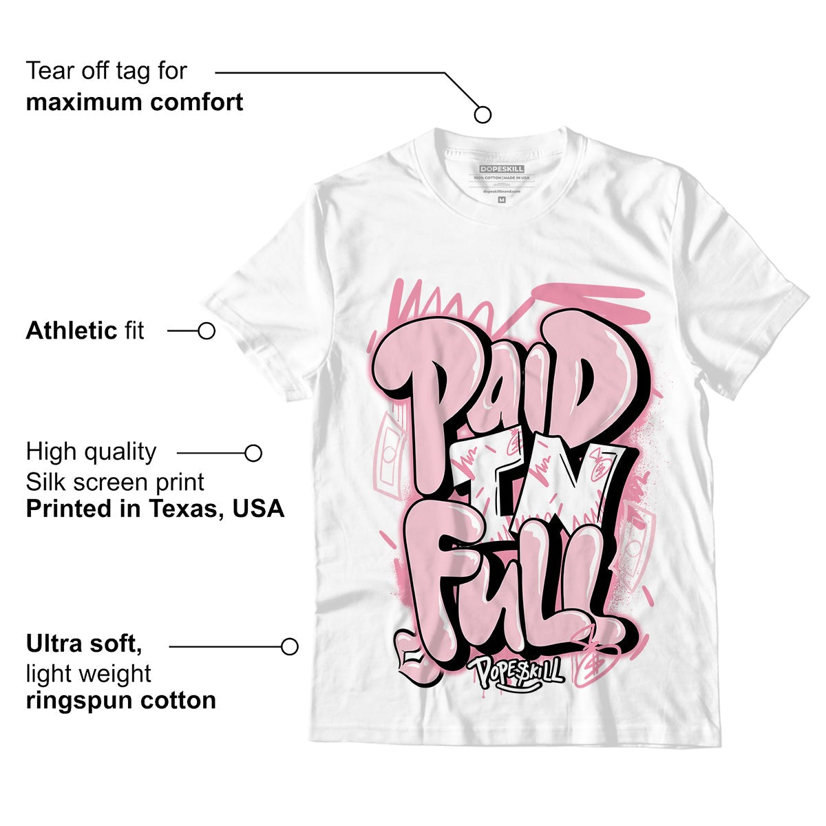 Question Mid Pink Toe DopeSkill T-Shirt New Paid In Full Graphic