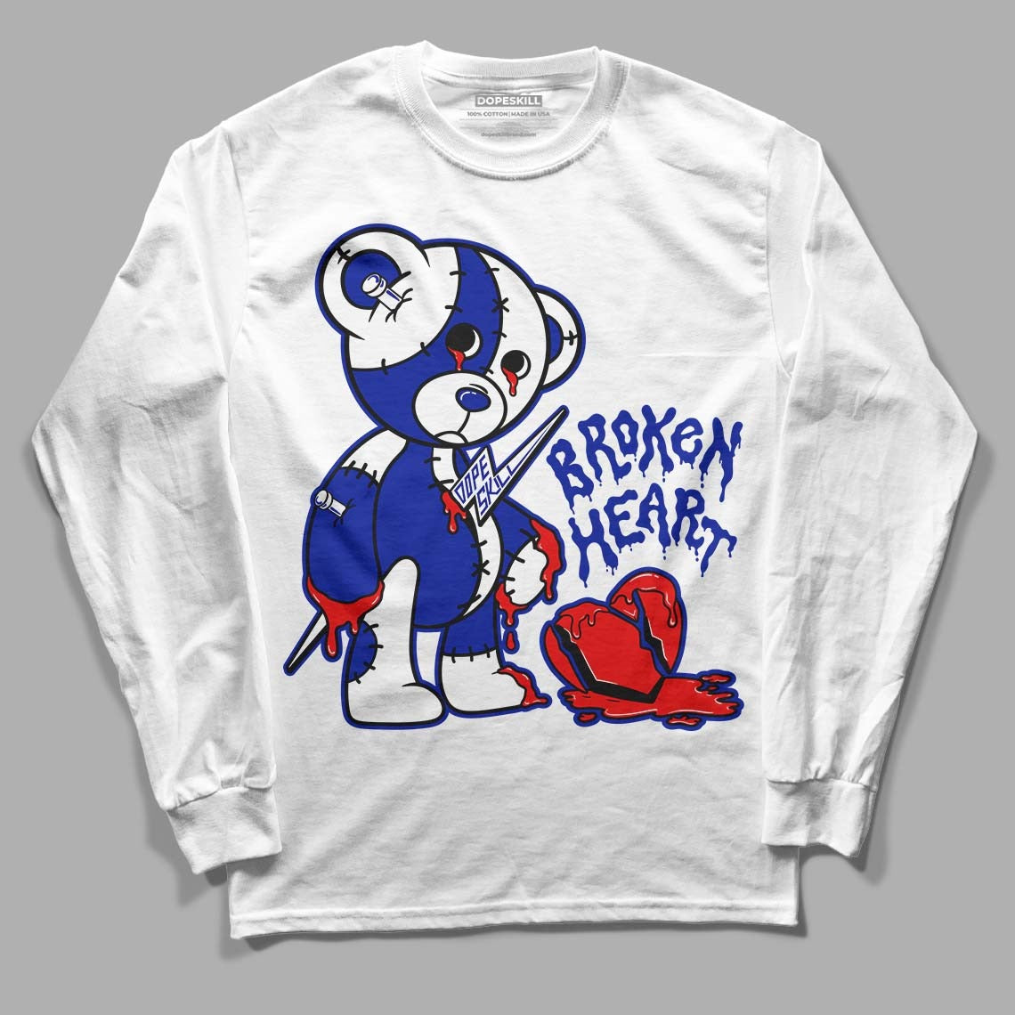 Racer Blue White Dunk Low DopeSkill Long Sleeve T-Shirt Broken Heart Graphic