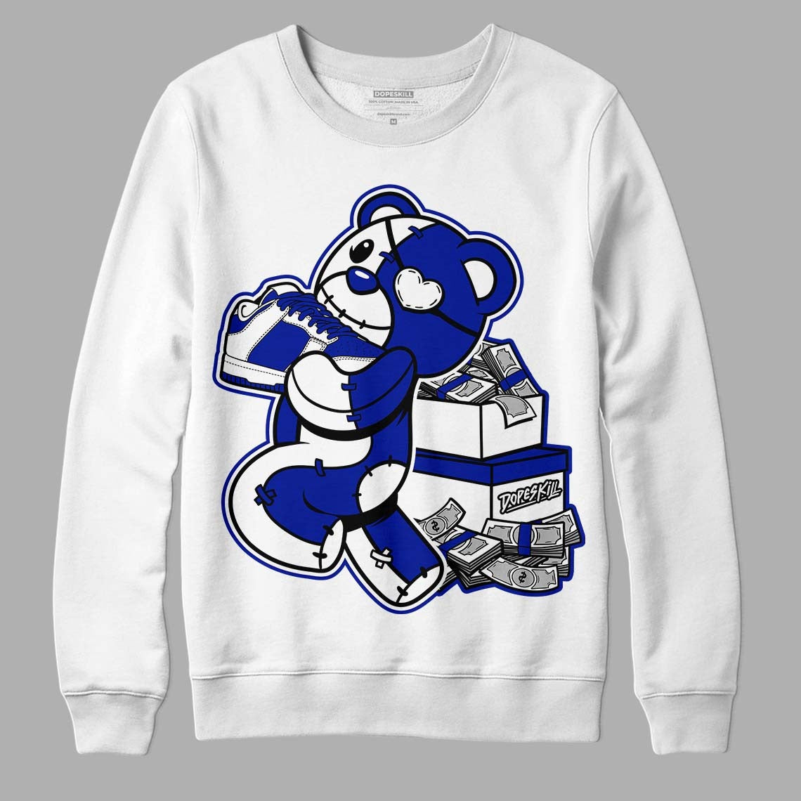 Racer Blue White Dunk Low DopeSkill Sweatshirt Bear Steals Sneaker Graphic