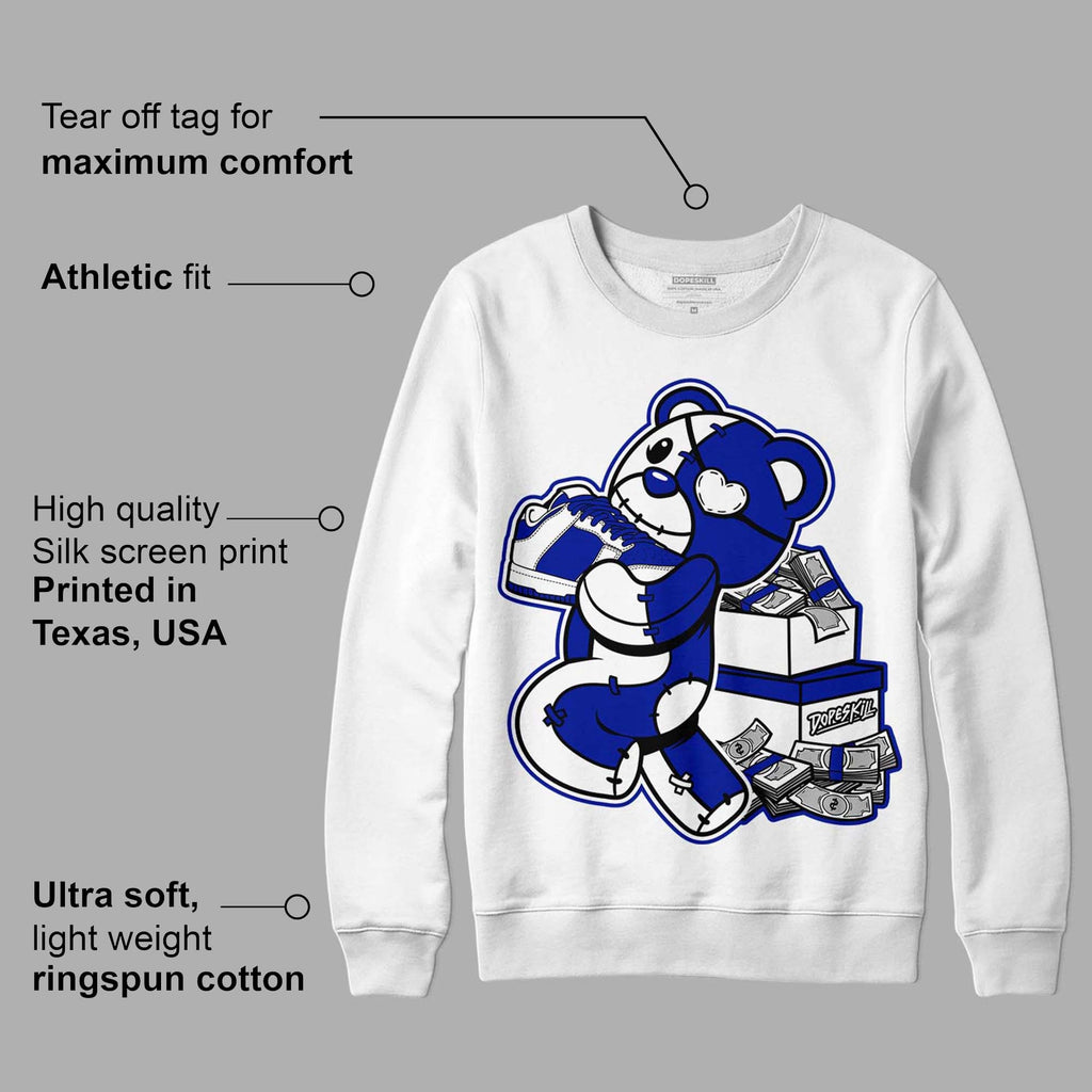 Racer Blue White Dunk Low DopeSkill Sweatshirt Bear Steals Sneaker Graphic