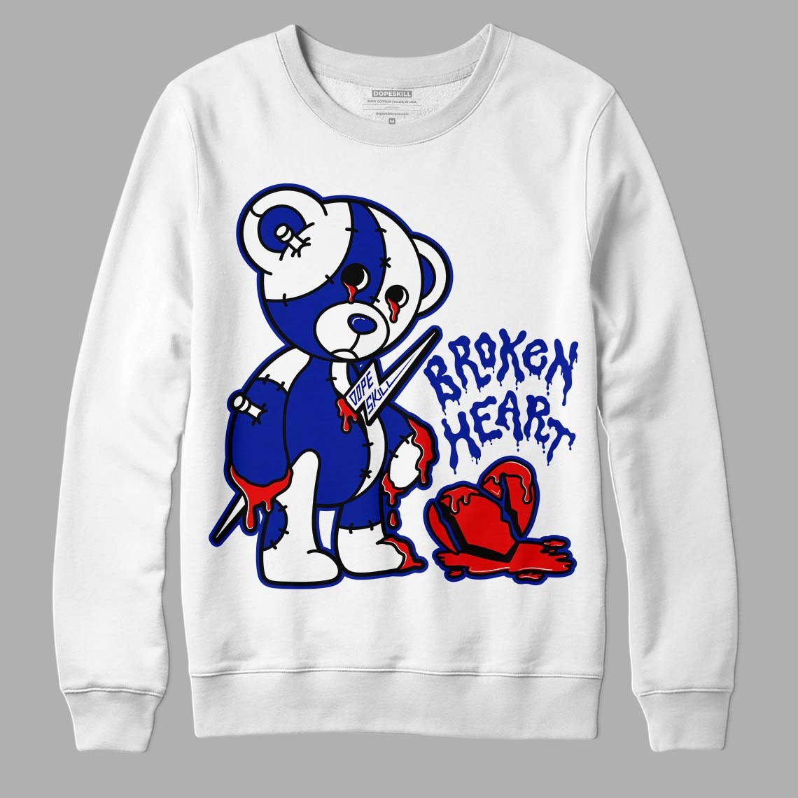 Racer Blue White Dunk Low DopeSkill Sweatshirt Broken Heart Graphic