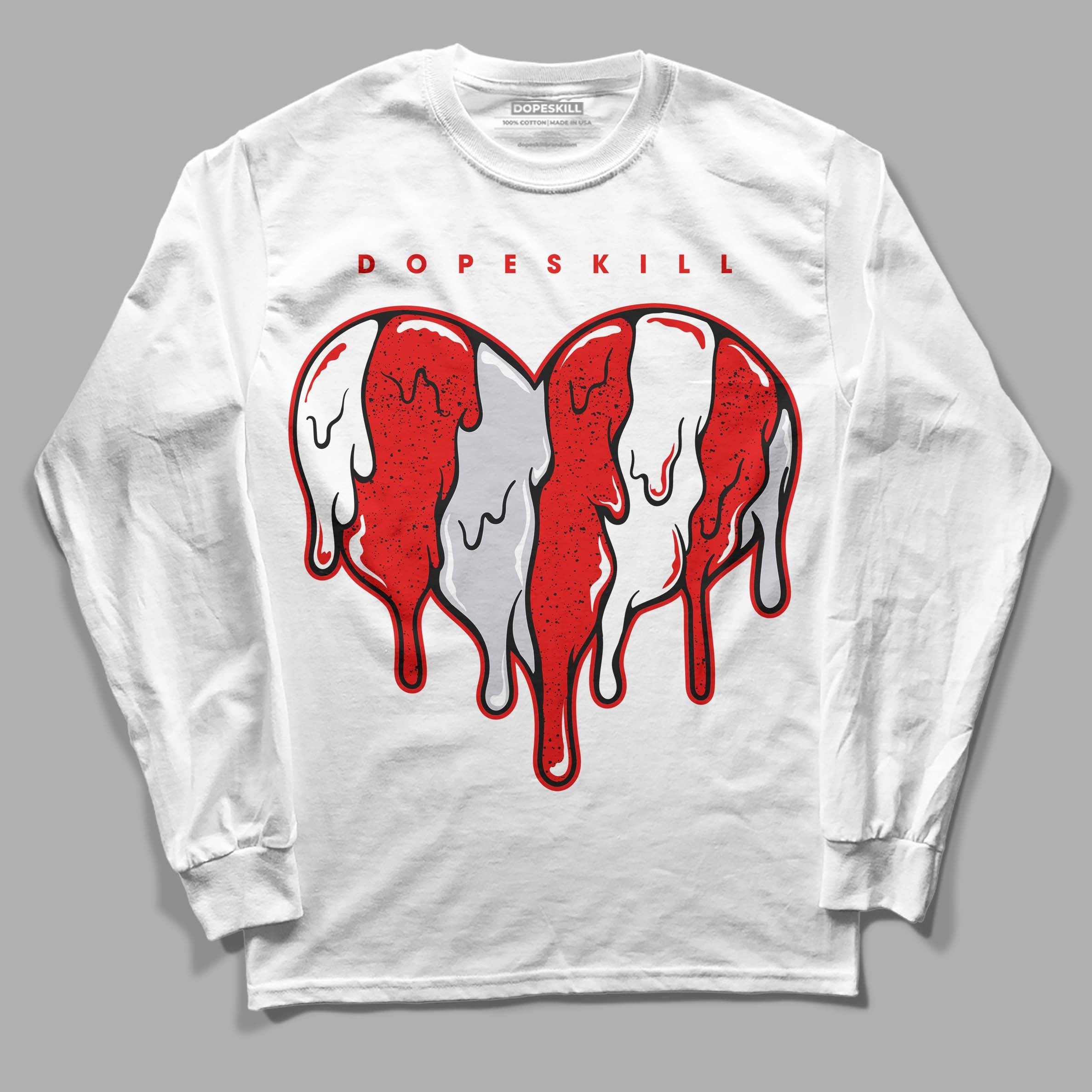 Red Cement 4S DopeSkill Long Sleeve T-Shirt Slime Drip Heart Graphic