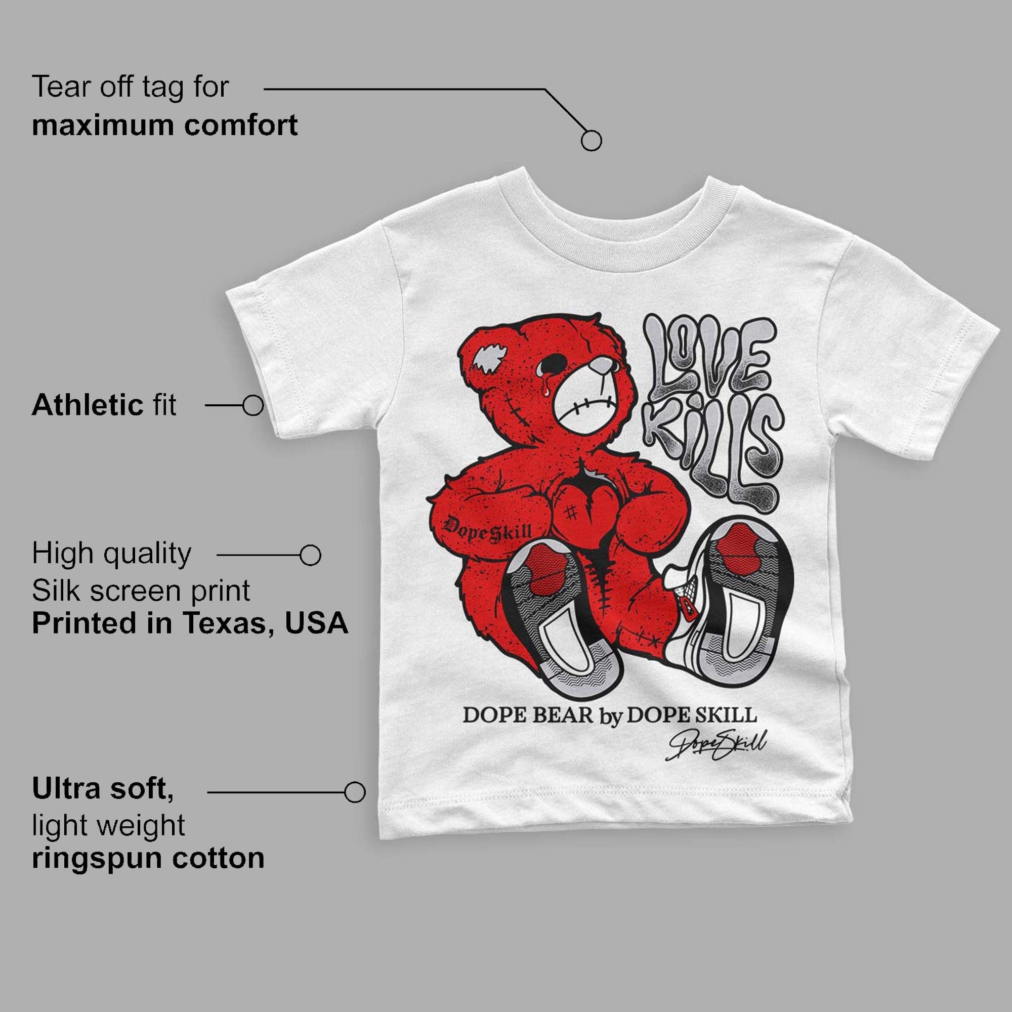 Red Cement 4S DopeSkill Toddler Kids T-shirt Love Kills Graphic