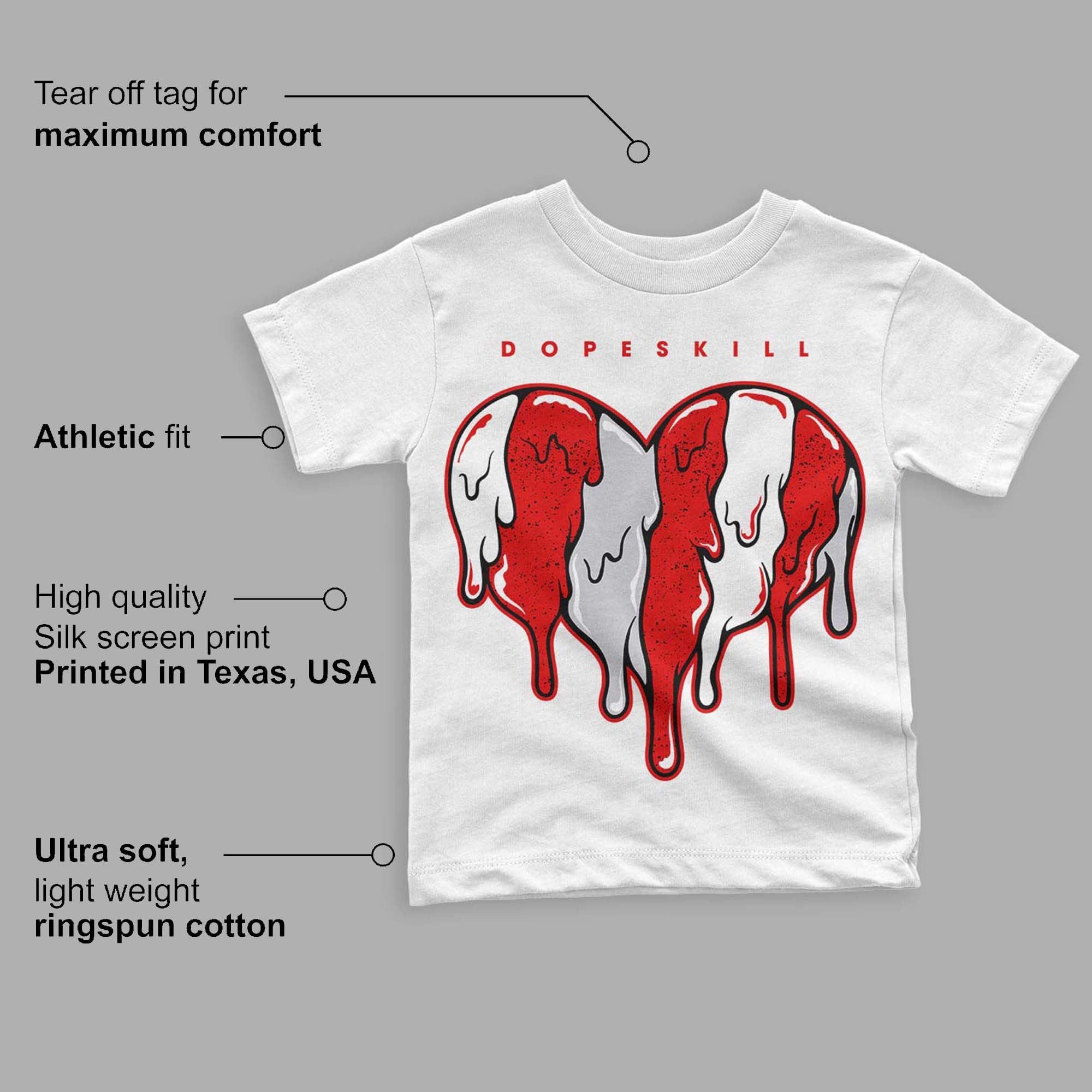 Red Cement 4S DopeSkill Toddler Kids T-shirt Slime Drip Heart Graphic