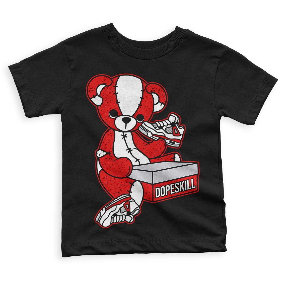Red Cement 4S DopeSkill Toddler Kids T-shirt Sneakerhead BEAR Graphic