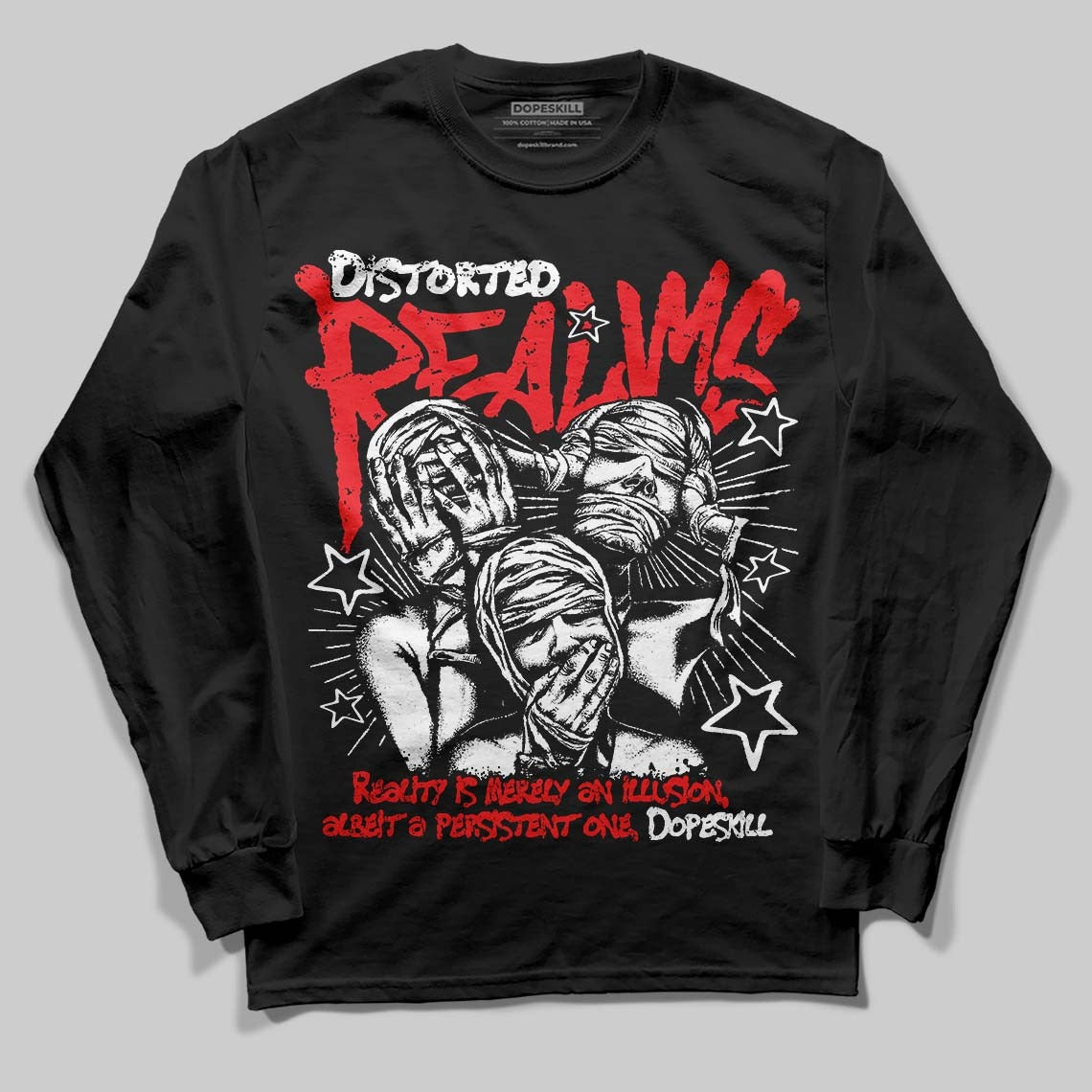 Red Collection DopeSkill Long Sleeve T-Shirt Distorted Realms Graphic