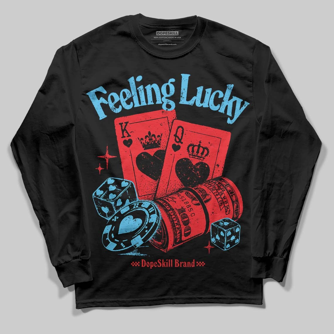 Red Collection DopeSkill Long Sleeve T-Shirt Feeling Lucky Graphic