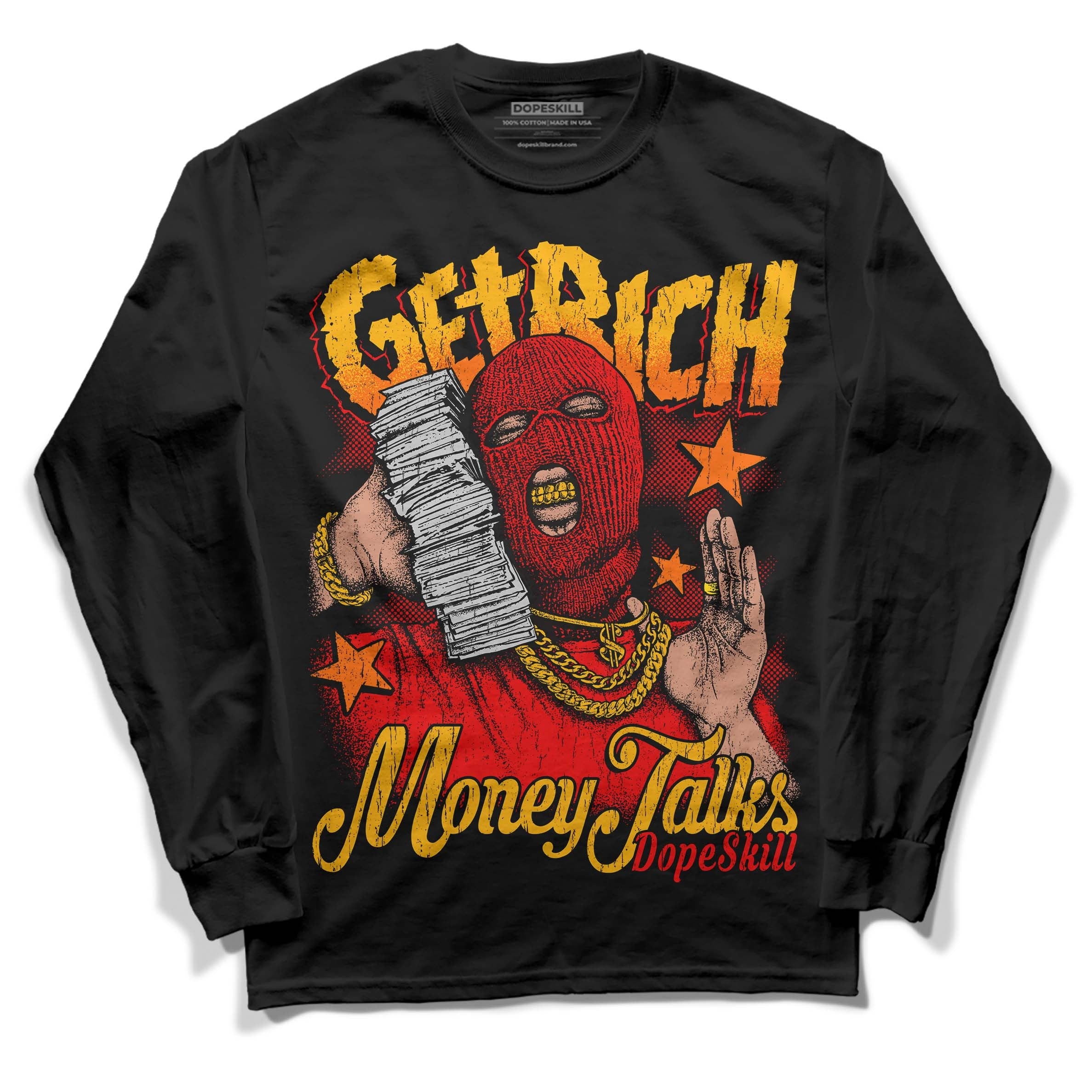 Red Collection DopeSkill Long Sleeve T-Shirt Get Rich Graphic