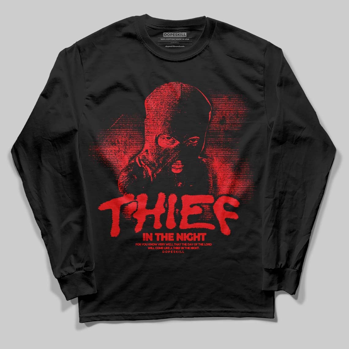 Red Collection DopeSkill Long Sleeve T-Shirt Thief In The Night Graphic