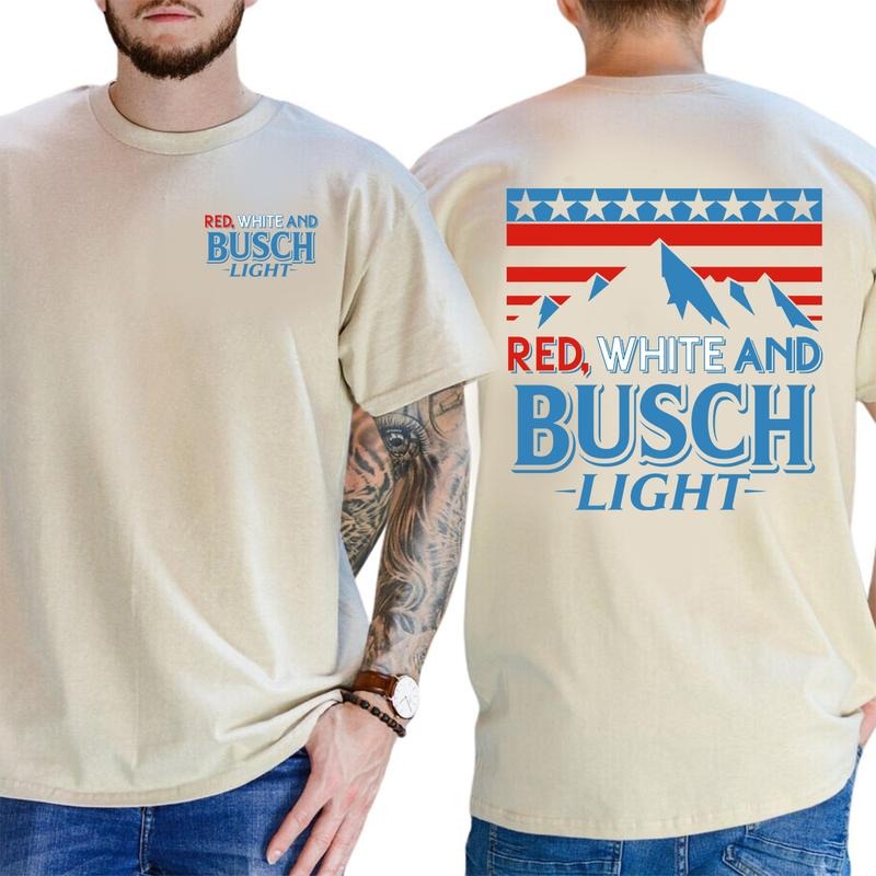 Red White And Busch Light 2-Sided T-Shirt, Unisex Casual Graphic Tee, Trendy Summer Top, Streetwear, Patriotic Style