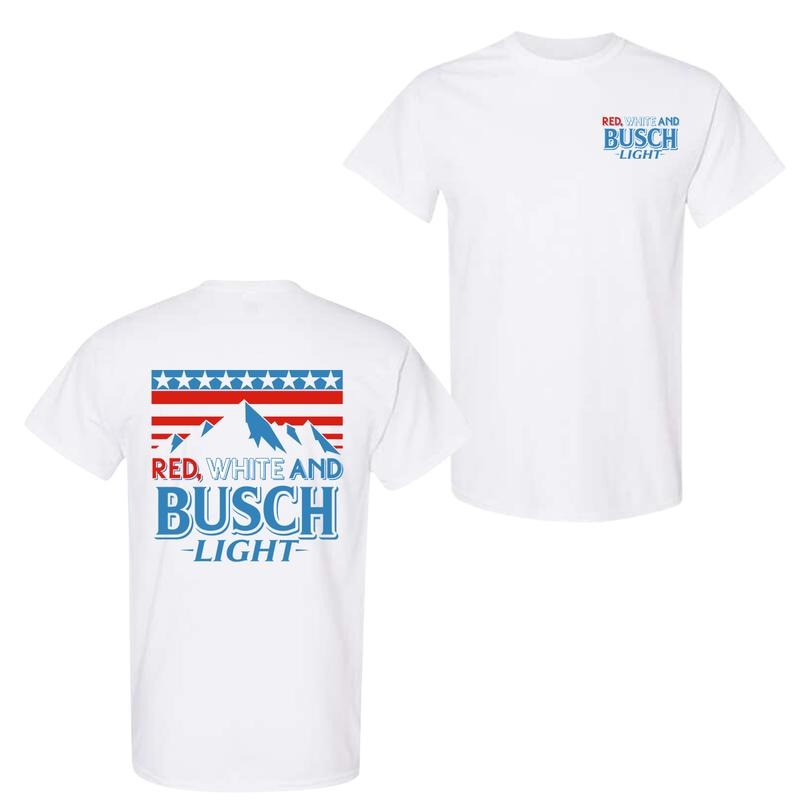 Red White And Busch Light 2-Sided T-Shirt, Unisex Casual Graphic Tee, Trendy Summer Top, Streetwear, Patriotic Style
