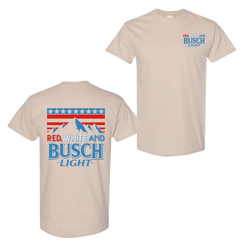 Red White And Busch Light 2-Sided T-Shirt, Unisex Casual Graphic Tee, Trendy Summer Top, Streetwear, Patriotic Style