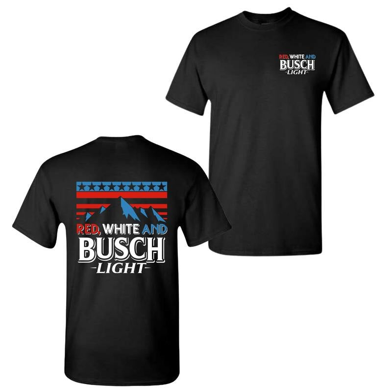 Red White And Busch Light 2-Sided T-Shirt, Unisex Casual Graphic Tee, Trendy Summer Top, Streetwear, Patriotic Style