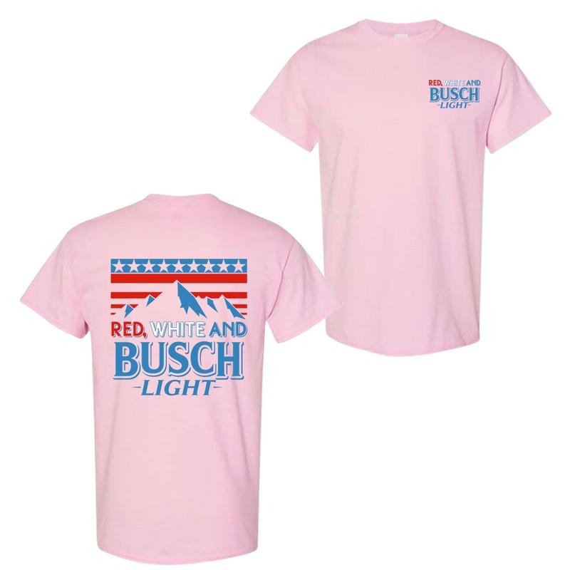 Red White And Busch Light 2-Sided T-Shirt, Unisex Casual Graphic Tee, Trendy Summer Top, Streetwear, Patriotic Style