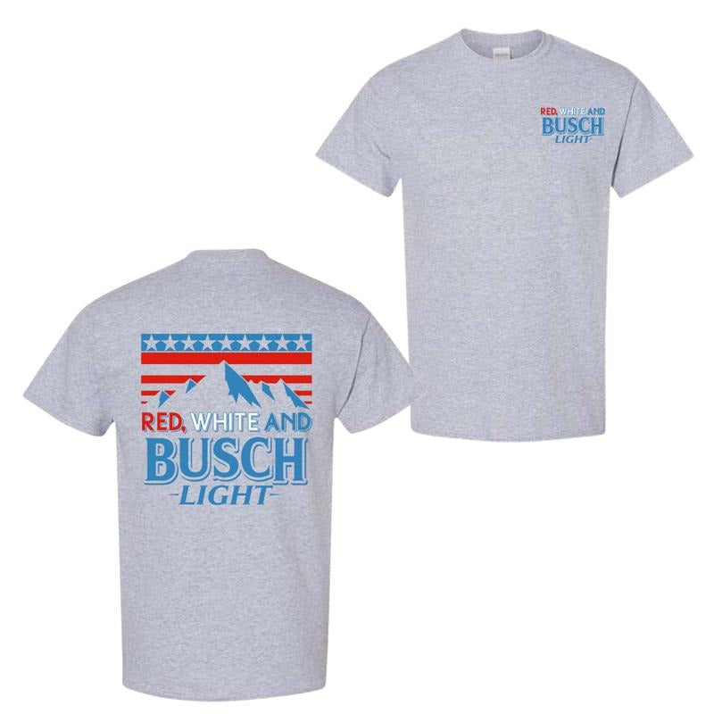 Red White And Busch Light 2-Sided T-Shirt, Unisex Casual Graphic Tee, Trendy Summer Top, Streetwear, Patriotic Style