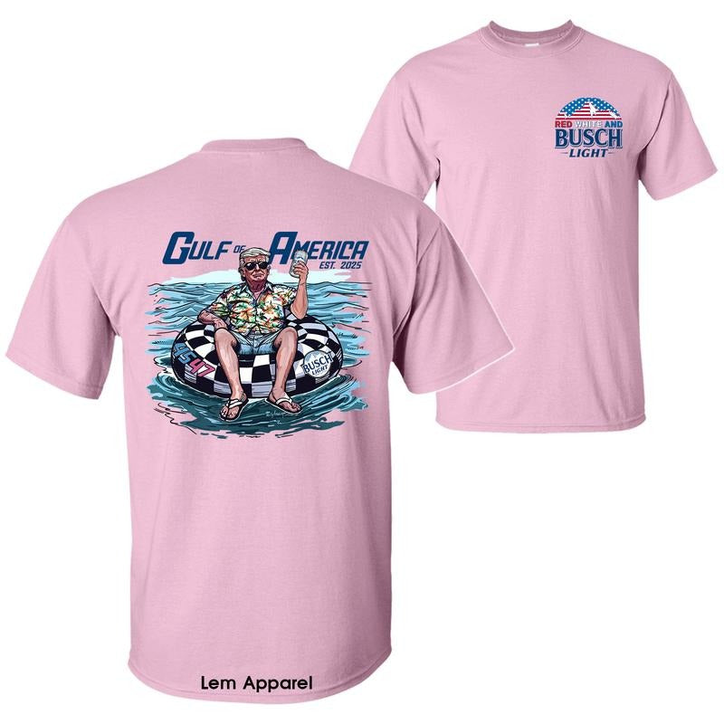 Red White and Busch Light President Trump Chillin on the Gulf of America Shirt, 4th of July Independence Day Unisex Cotton T-shirt for Men for Women