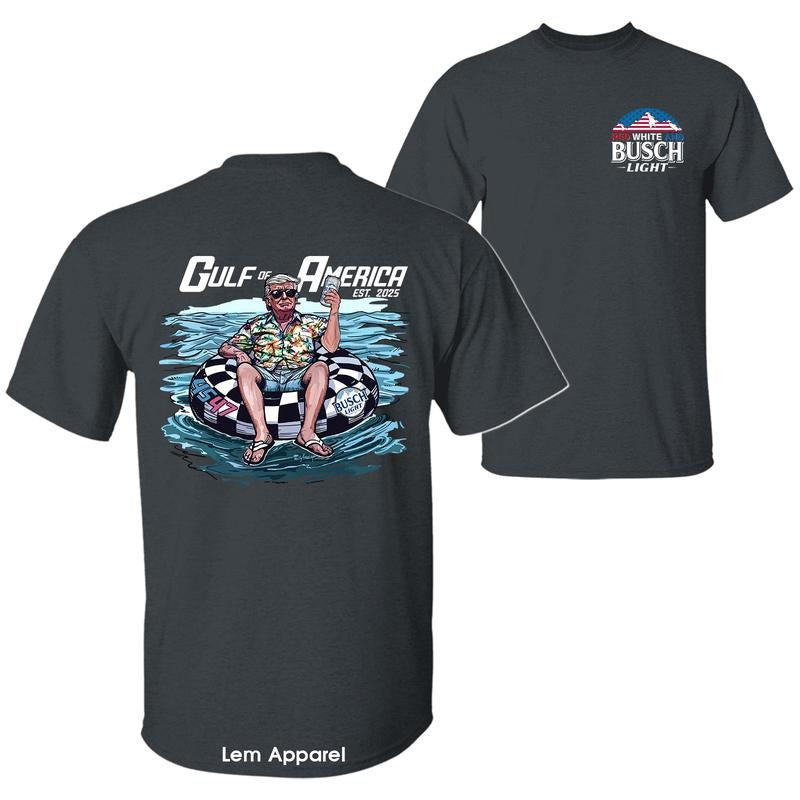 Red White and Busch Light President Trump Chillin on the Gulf of America Shirt, 4th of July Independence Day Unisex Cotton T-shirt for Men for Women