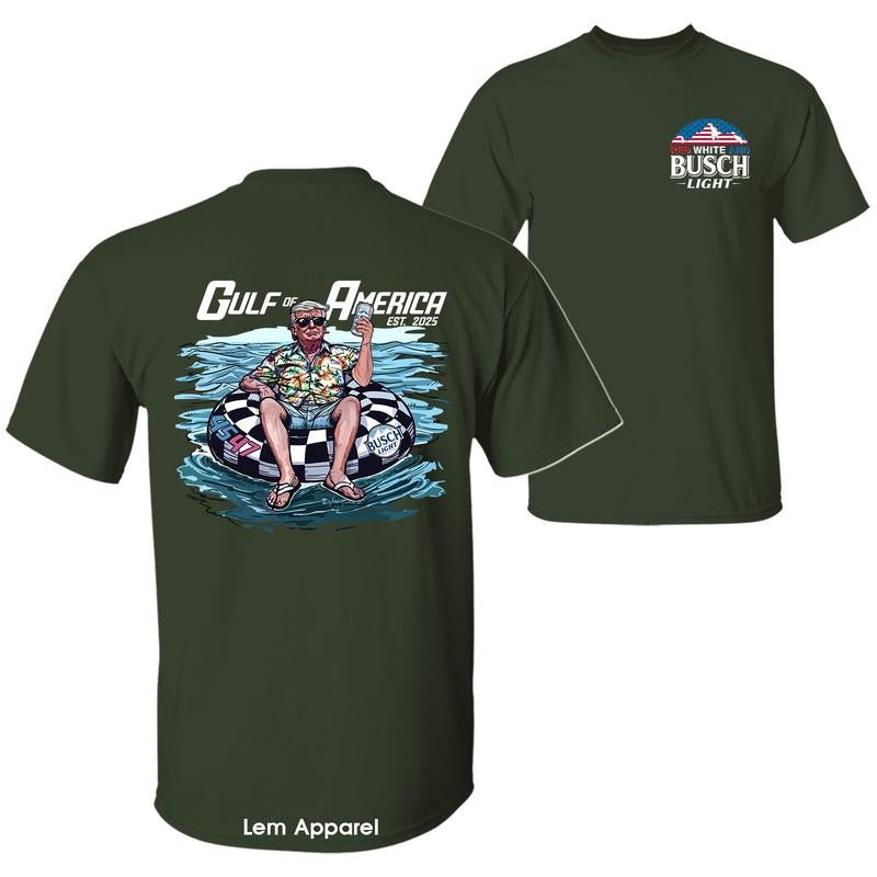 Red White and Busch Light President Trump Chillin on the Gulf of America Shirt, 4th of July Independence Day Unisex Cotton T-shirt for Men for Women