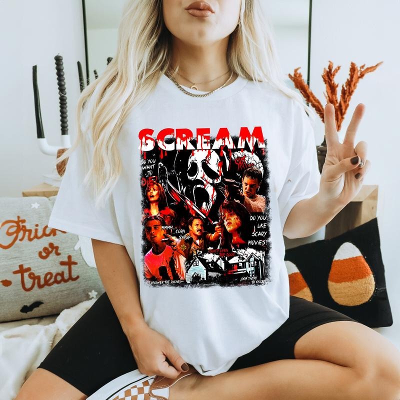 Retro 90s Scream Movie Shirt, Horror Movie Fan T-shirt, Ghostface, Billy Loomis, Stu Macher, Sidney Prescott, Funny Halloween Shirt