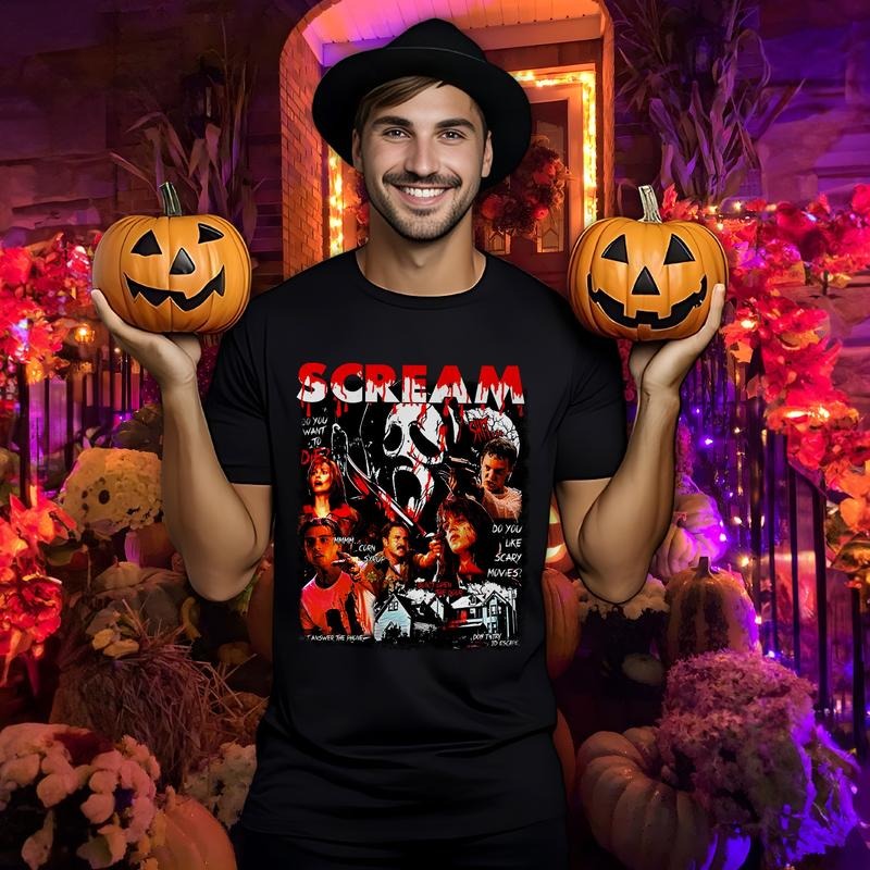 Retro 90s Scream Movie Shirt, Horror Movie Fan T-shirt, Ghostface, Billy Loomis, Stu Macher, Sidney Prescott, Funny Halloween Shirt