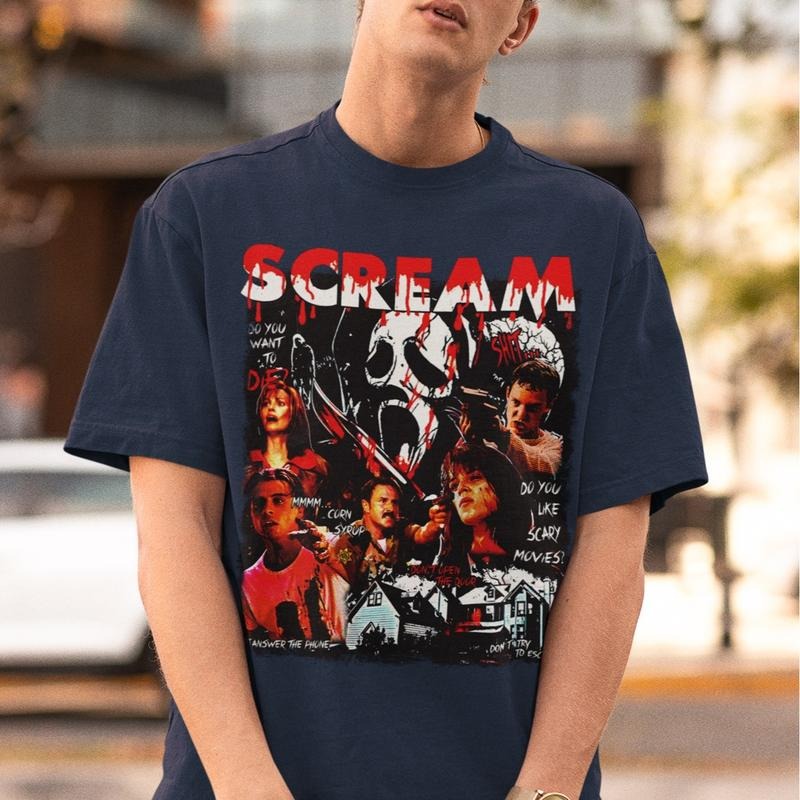 Retro 90s Scream Movie Shirt, Horror Movie Fan T-shirt, Ghostface, Billy Loomis, Stu Macher, Sidney Prescott, Funny Halloween Shirt