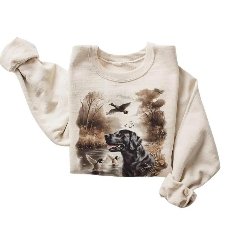 Retro Black Lab Mallard Ducks Sweatshirt - Nineties 90s Vintage Labrador Retriever Hunting Duck Outfit - Boho Unisex