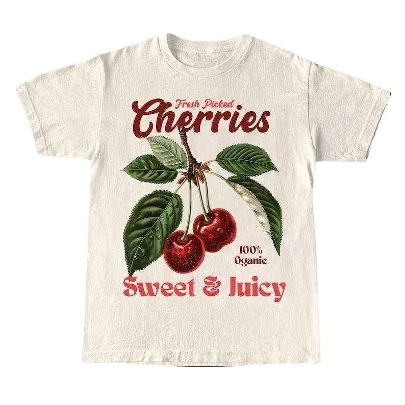 Retro Cherries Commercial Graphic Shirt, Vintage Cherry T-Shirt, Unisex Cotton Tee, y2k Style T Shirt, Cool Gift For Him & Her