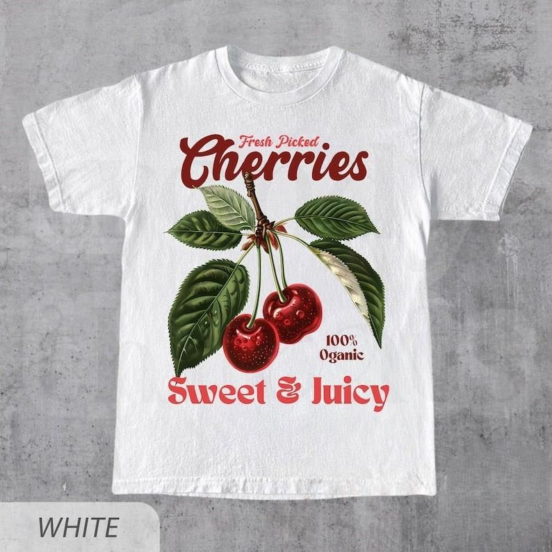 Retro Cherries Commercial Graphic Shirt, Vintage Cherry T-Shirt, Unisex Cotton Tee, y2k Style T Shirt, Cool Gift For Him & Her