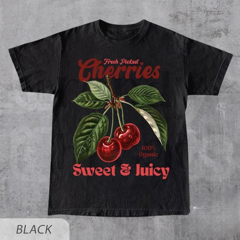 Retro Cherries Commercial Graphic Shirt, Vintage Cherry T-Shirt, Unisex Cotton Tee, y2k Style T Shirt, Cool Gift For Him & Her
