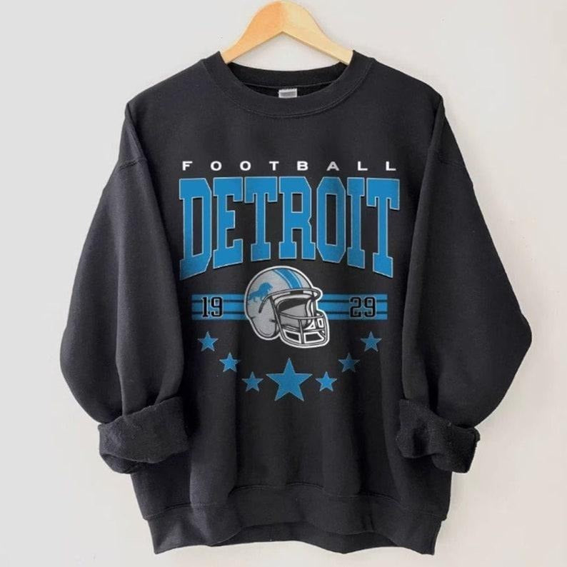 Retro Detroit Football Sweatshirt, Vintage Detroit Football Crewneck, Lions Football Shirt, Detroit Football Hoodie Fan Gifts, football mens shirt, Detroit Womens gift, Vintage Football Cotton Round Neck Shortsleeve Sweatshirt