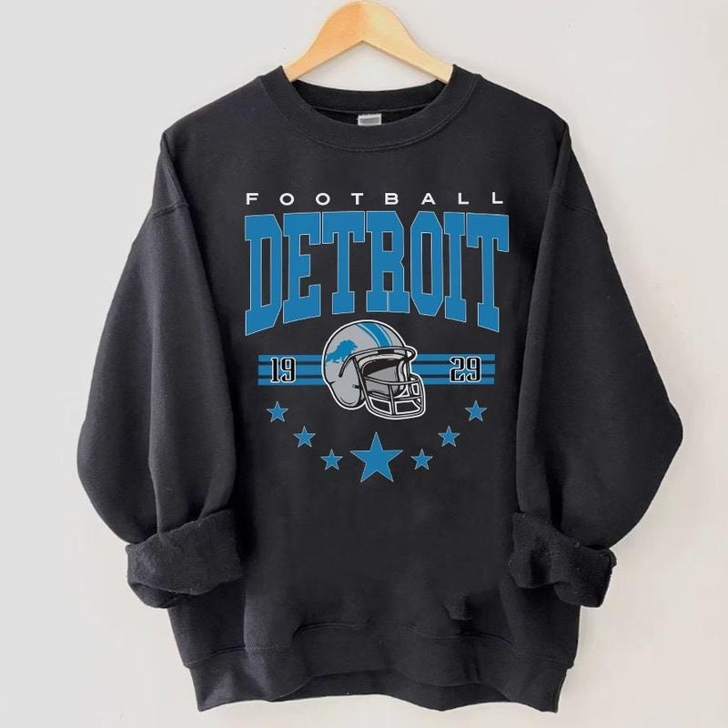 Retro Detroit Football Sweatshirt, Vintage Detroit Football Crewneck, Lions Football Shirt, Detroit Football Hoodie Fan Gifts, football mens shirt, Detroit Womens gift, Vintage Football Cotton Round Neck Shortsleeve Sweatshirt