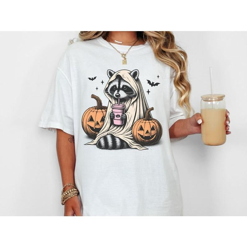 Retro Halloween Shirt, Cute Raccoon Ghost Shirt, Raccoon Halloween Shirt, Vintage Pumpkin Fall Shirt, Spooky Season Gift, Cozy Autumn, Halloween Shirt, Fall Shirt