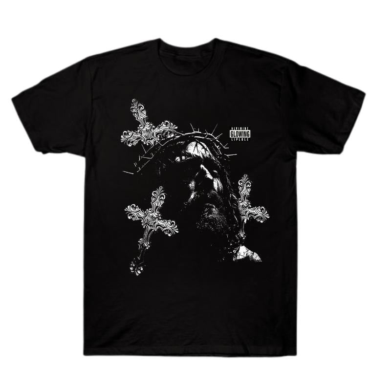 Retro Jesus Cross Graphic Print Acid Washed T-Shirt Cotton Unisex Graphic Tees, Crew Neck, Size S- 3XL, Menswear Top, Womenswear Top Underwear Streetwear Tshirt Tropical Round Neck Crewneck