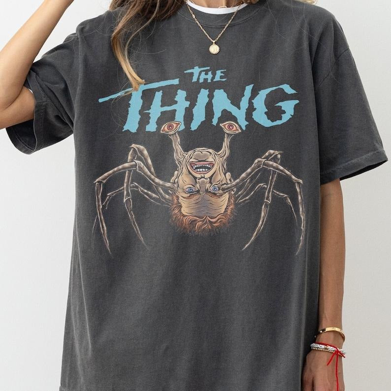 Retro The Thing Horror Movie T-Shirt, Vintage Garment-Dyed Movie Memorabilia, John Carpenter's The Thing Monster Graphic Shirt