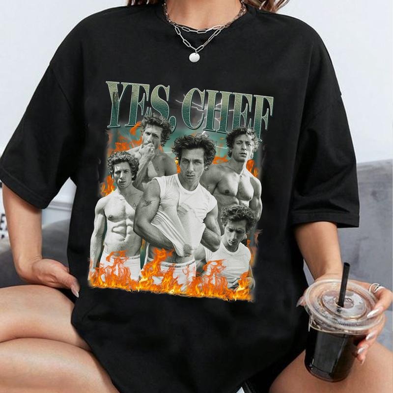 Retro Yes Chef Jeremy Allen White, The Bear, Yes Chef Fire T-Shirt Sweatshirt Hoodie Unisex Casual Fit style 001