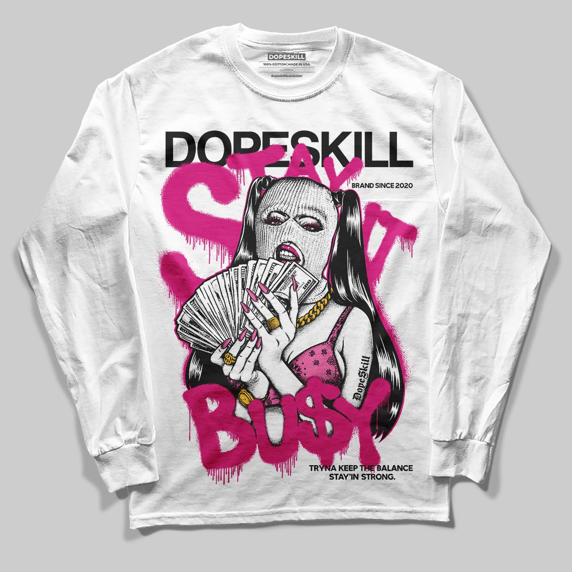 Rick RO Pink Leather Sneakers DopeSkill Long Sleeve T-Shirt Stay It Busy Graphic